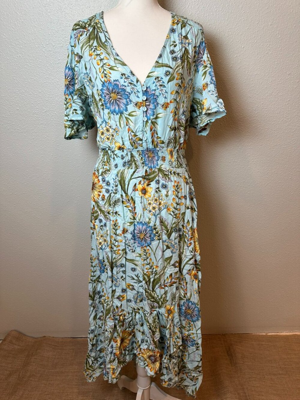 Abel The Label Osaka Floral Smocked Midi Maxi Hi Lo Dress - Medium NWT
